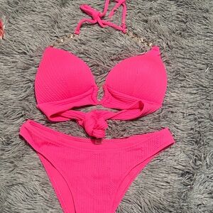 Hot Pink Halter Padded jeweled bikini stunning